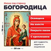  Освященная икона под старину на холсте "Пресвятая Богородица"